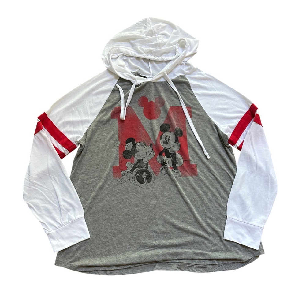 Disney Womens Mickey and Minnie Lightweight Long Sleeve Hooded Top Size 1X